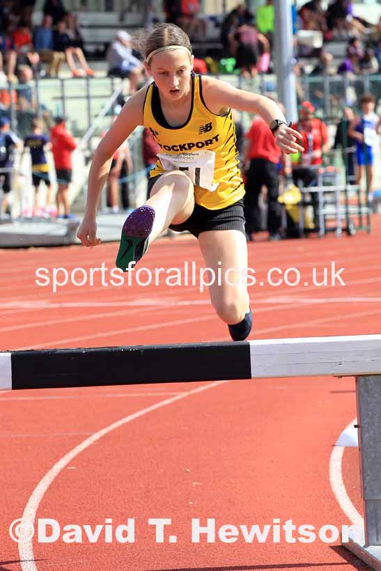 Womens under-17s 1500 metres steeplechase, 2023 Northern Under-13s, Under-15s and Under-17s, Middlesbrough.  Photo: David T. Hewitson/Sports for All Pics